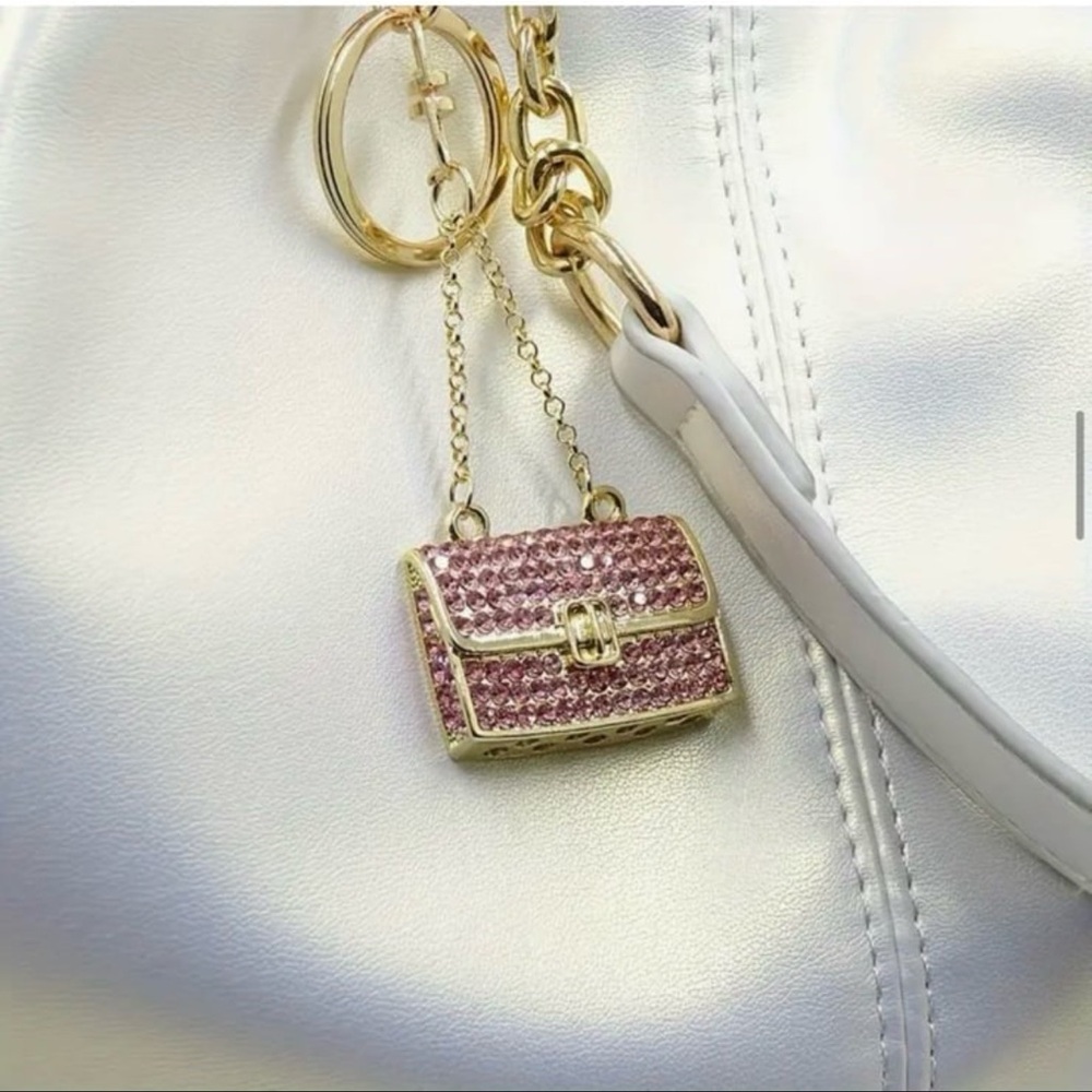 Pink PURSE Bling Rhinestone Keychain or Charm Key - Makes a Great Gift   ~NEW~